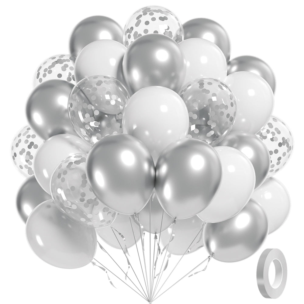 Awenztech white and silver balloons 12inch for chic party backdrops