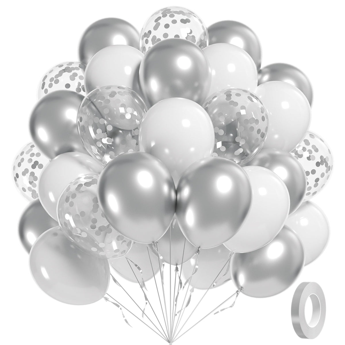 Awenztech white and silver balloons 12inch for chic party backdrops