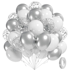 Awenztech white and silver balloons 12inch for chic party backdrops