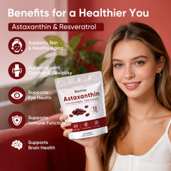Awjsde Rovina Astaxanthin label detail shows ingredients and serving information.