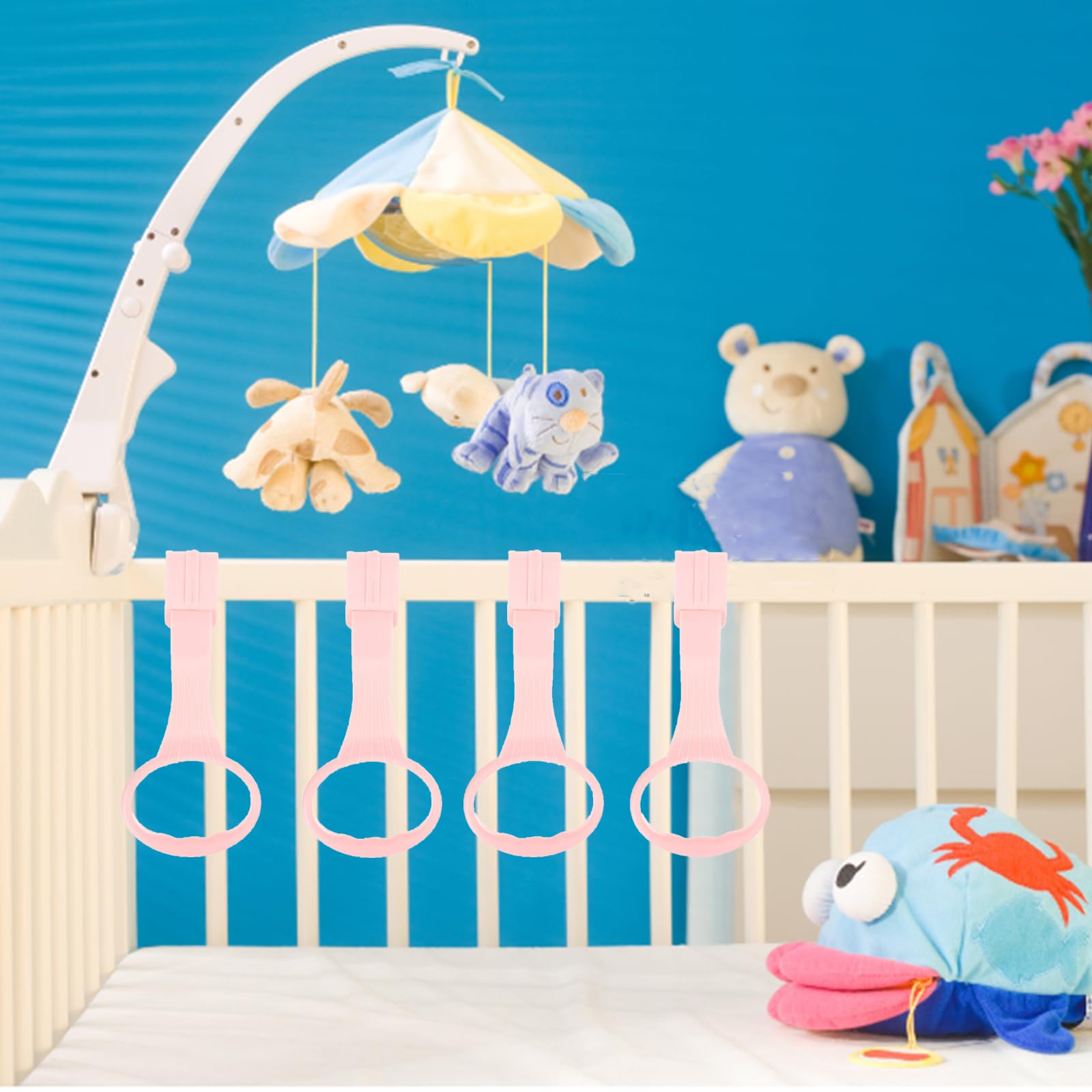 Awleynz pink pull-up rings can be placed at different heights for varied support.