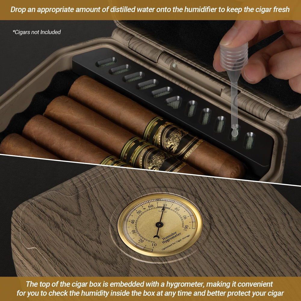 Built-in humidifier and lighter enable convenient on-the-go cigar enjoyment