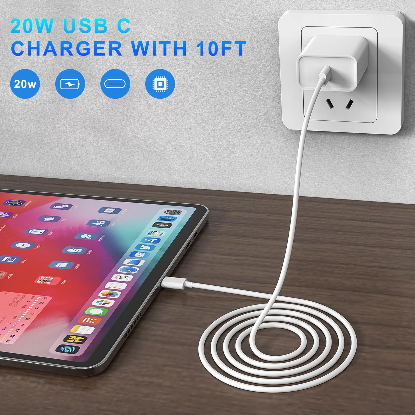 AXAYINC USB-C charger compatible with iPhone, iPad, and other USB-C devices.