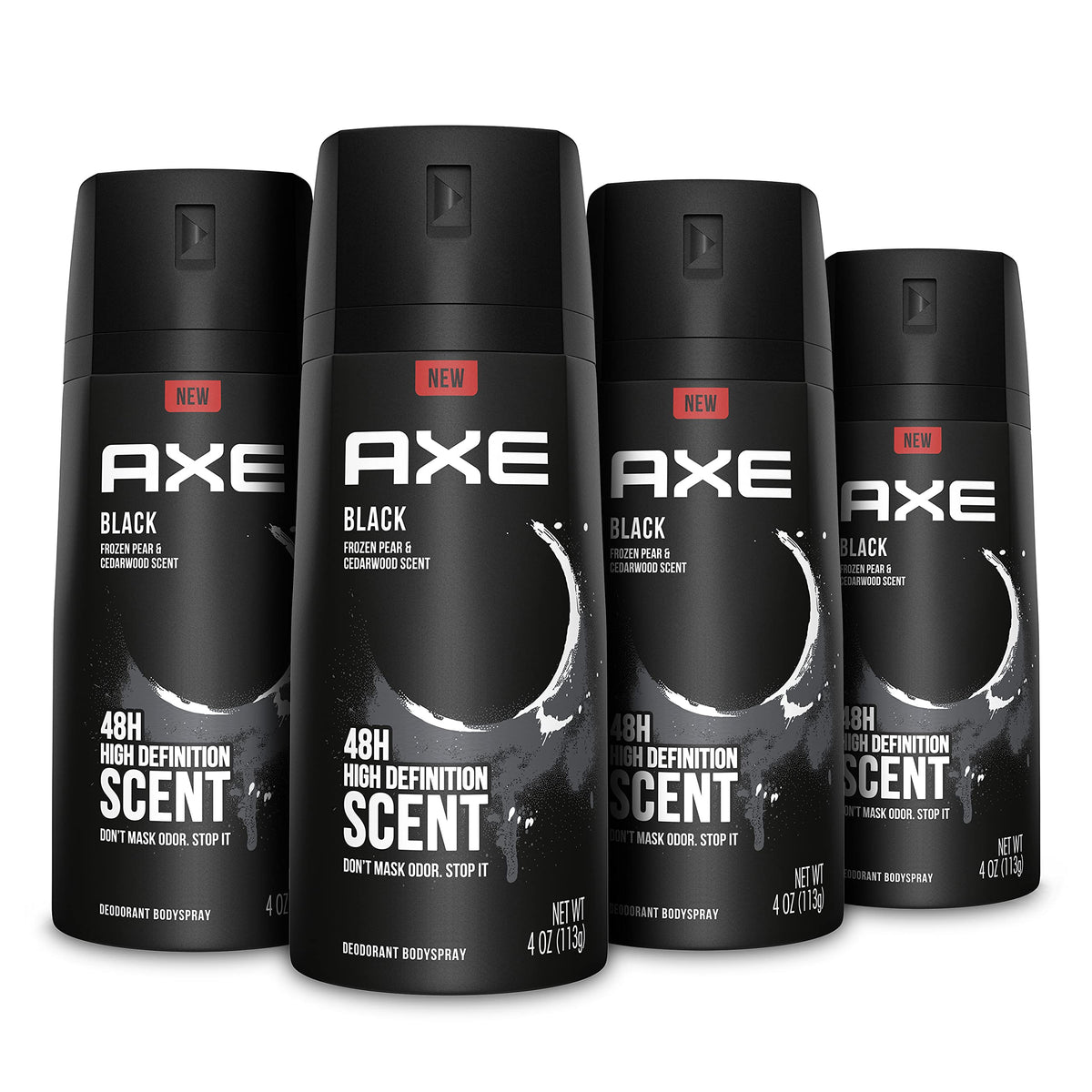 AXE Black men’s body spray bottle front view showing a refreshing odor protection feature
