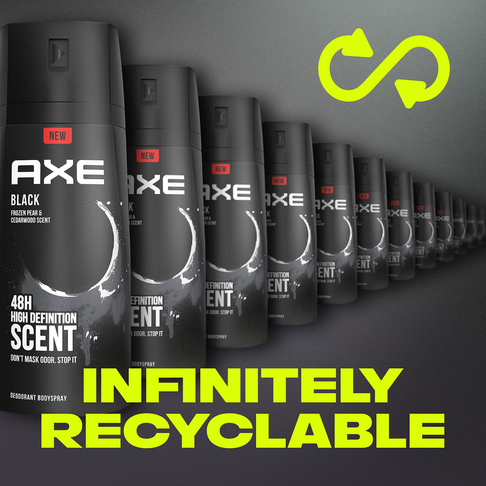 AXE Black spray being applied mid-air suggesting instant refresh