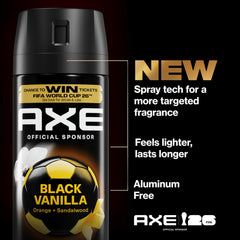 AXE Black Vanilla nozzle-dispense demonstrates targeted spray for steady scent delivery.