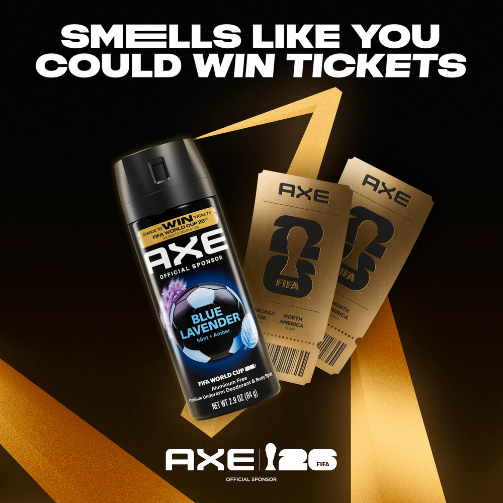 AXE Blue Lavender packaging communicates premium perfumer collaboration.
