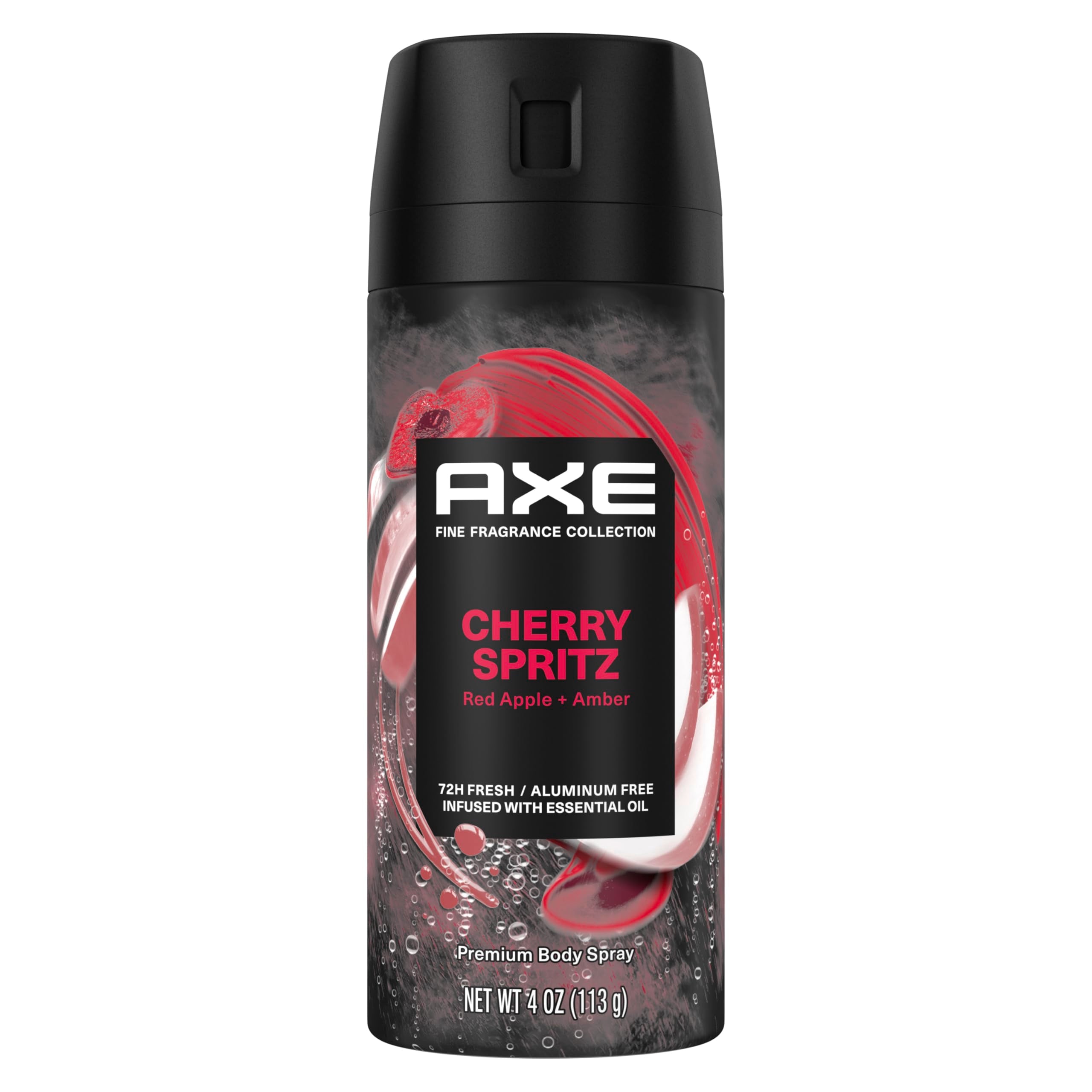 AXE Cherry Spritz bottle front view highlighting aluminum-free formula for everyday freshness
