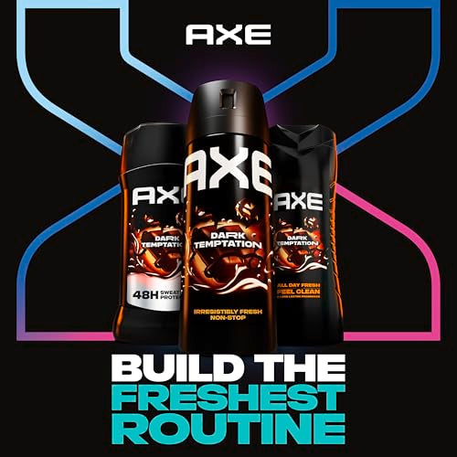 AXE Dark Temptation branding highlights aluminum-free formula and long-lasting scent.