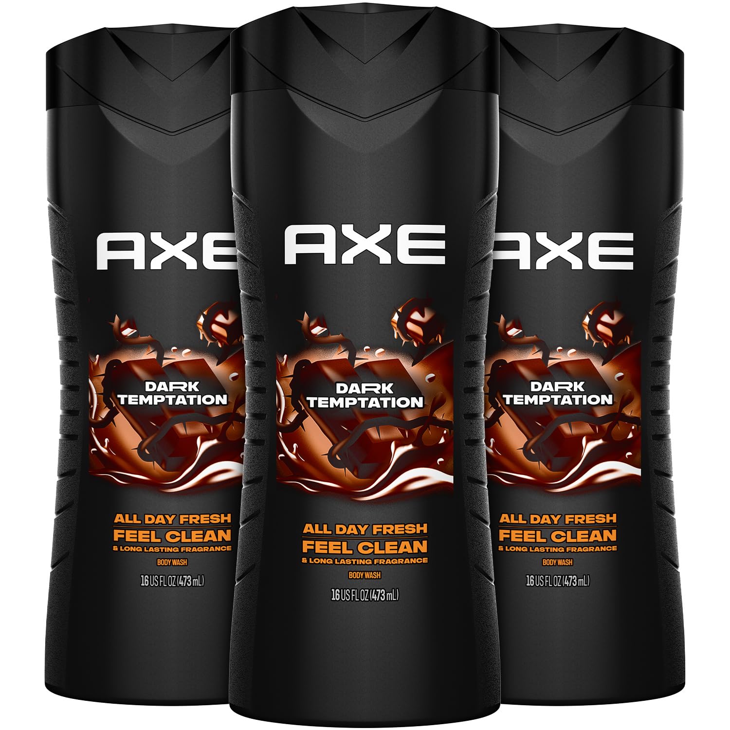 AXE Dark Temptation bottle pour highlights rich chocolate scent for energized mornings