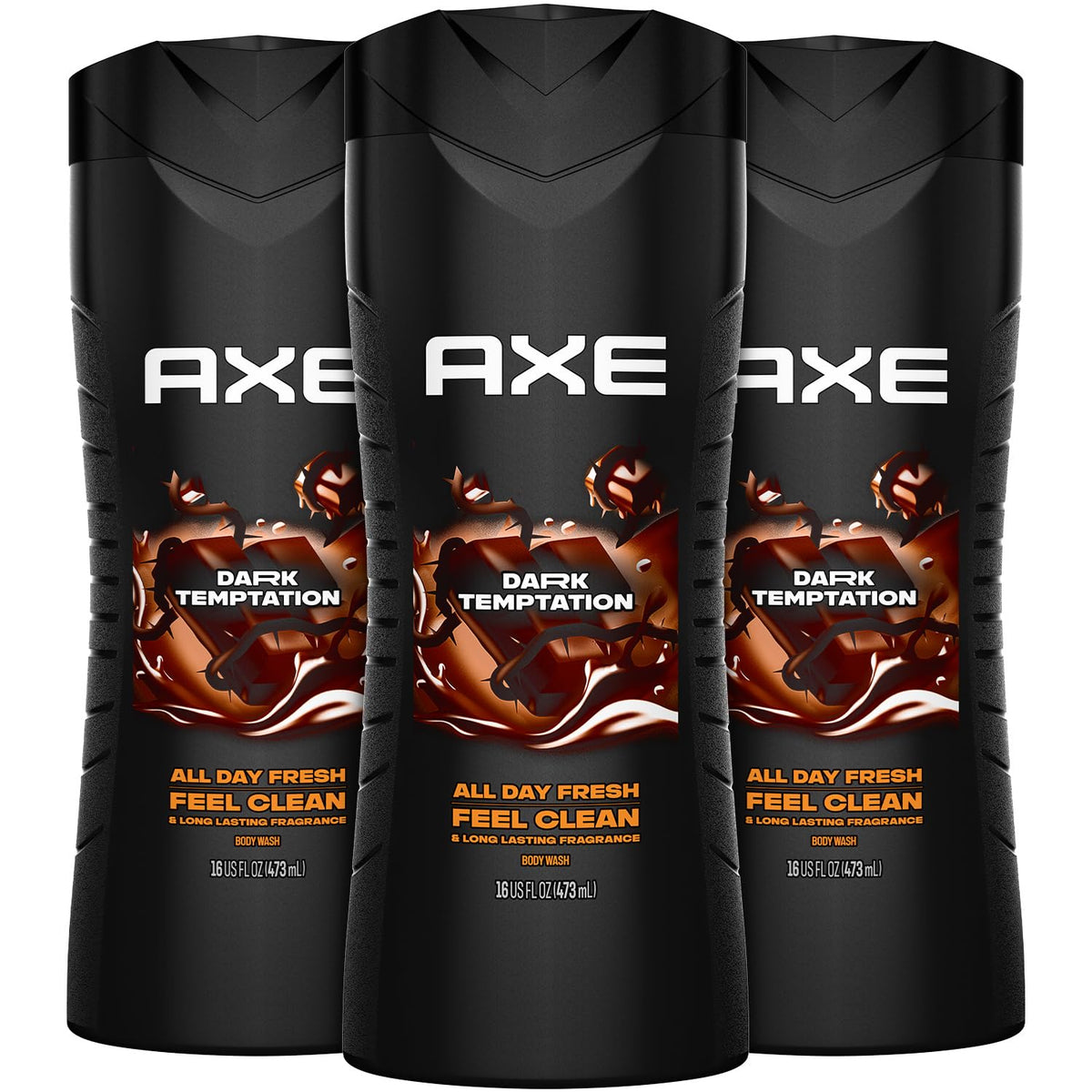AXE Dark Temptation bottle pour highlights rich chocolate scent for energized mornings