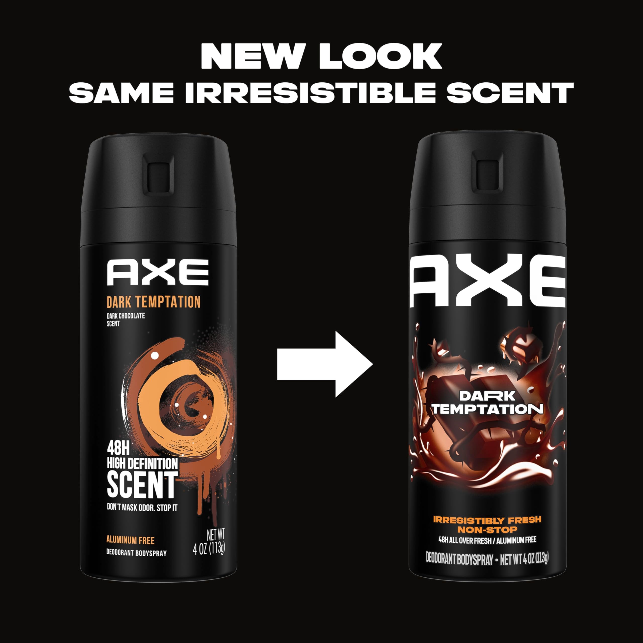 AXE Dark Temptation can design emphasizing recyclable metal.