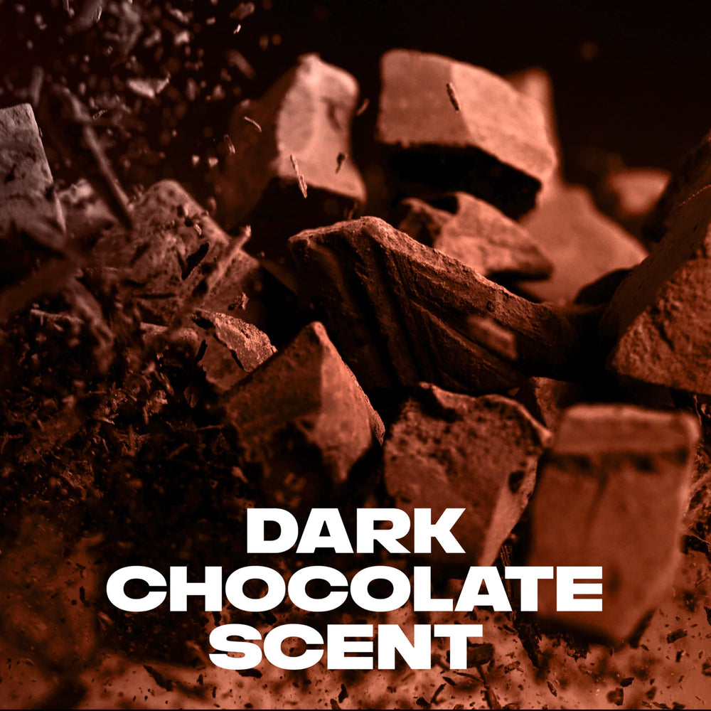 AXE Dark Temptation label close-up with rich chocolate-inspired scent notes.