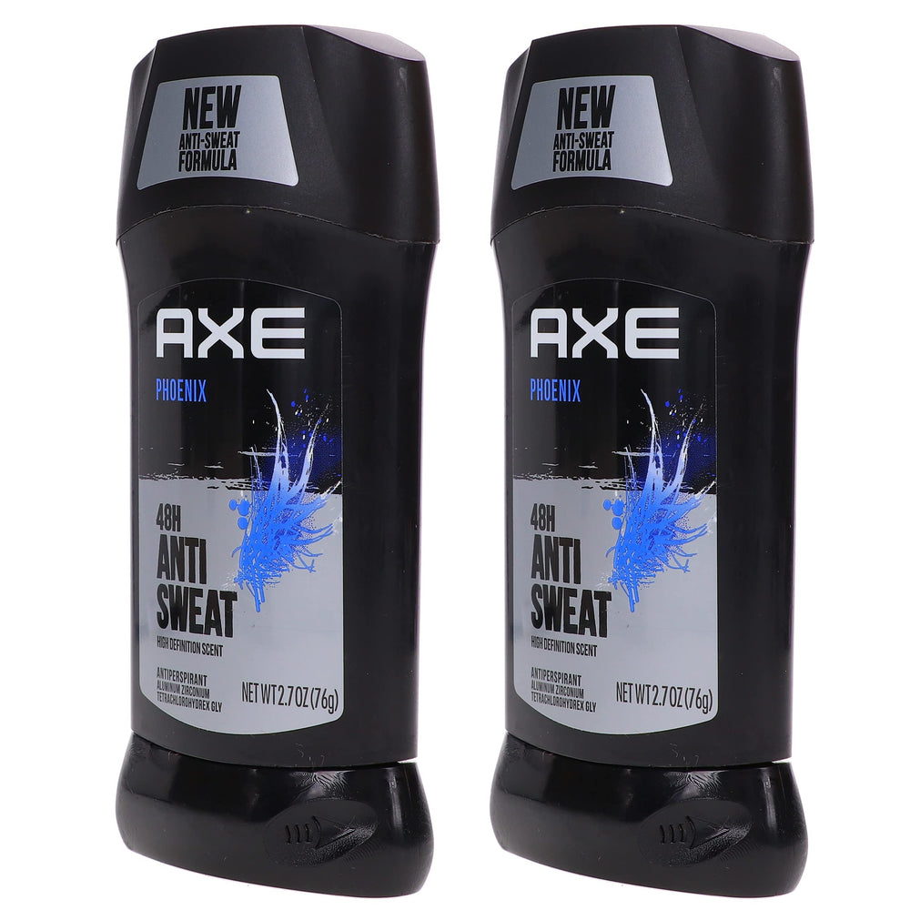 AXE Dry Phoenix antiperspirant stick back showing ingredients and usage notes.