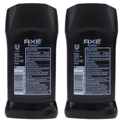 Closeup of AXE label on Phoenix antiperspirant product.