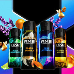 AXE Golden Mango spray featuring tropical mango and mandarin for a bright mood.
