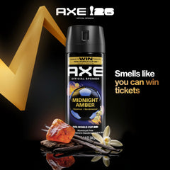 AXE Midnight Amber note blend hazelnut sandalwood vanilla for warmth.