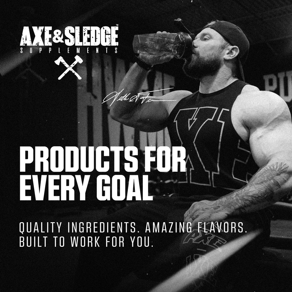 Axe & Sledge Farm Fed label showcases BCAAs and EAAs benefits.