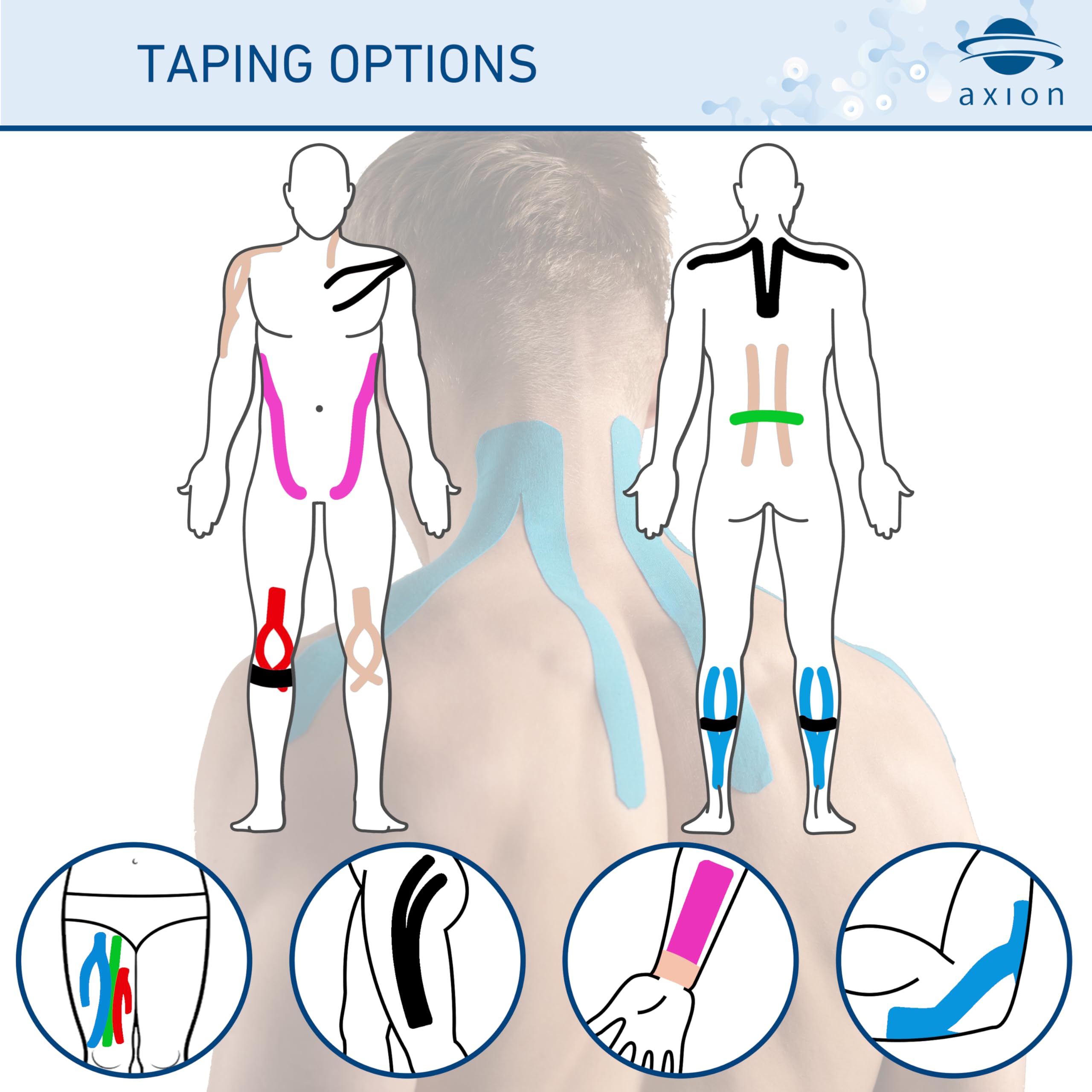 Knee application of Axion kinesiology tape during workout