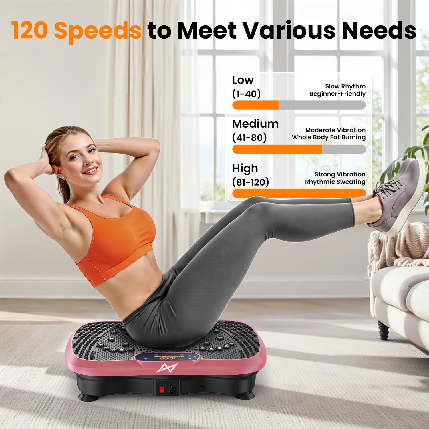 AXV vibration plate with anti-slip coating ensures stable sessions.