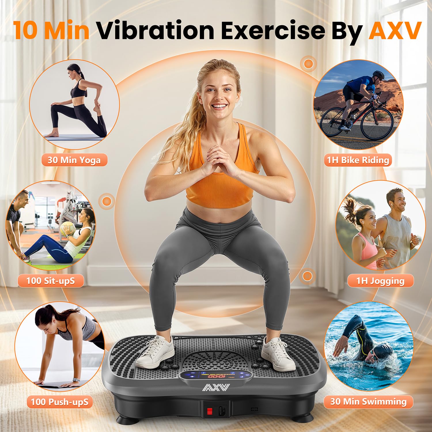 AXV vibration plate control panel showing adjustable speed for targeted training.