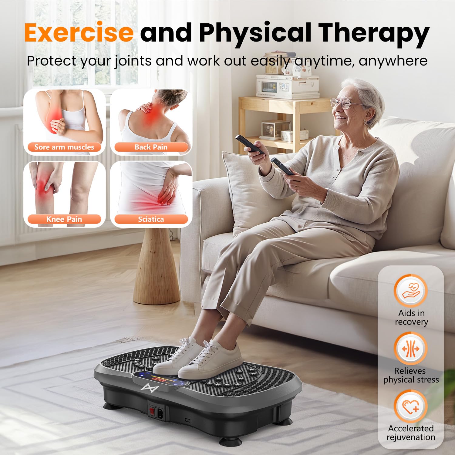 AXV vibration plate exercise bands in use for upper-body activation.