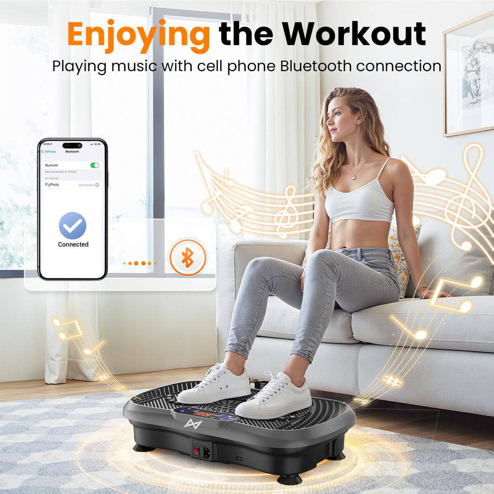 AXV vibration plate LED display tracks time and estimated calories burned.
