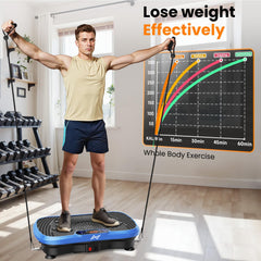 AXV vibration plate with resistance bands for upper and lower body workouts.