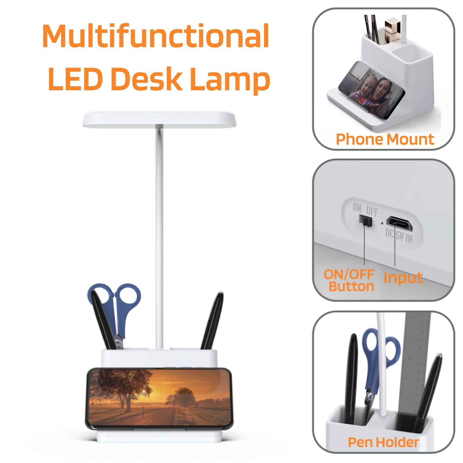 AXX compact white LED lamp fits small dorm rooms without clutter.