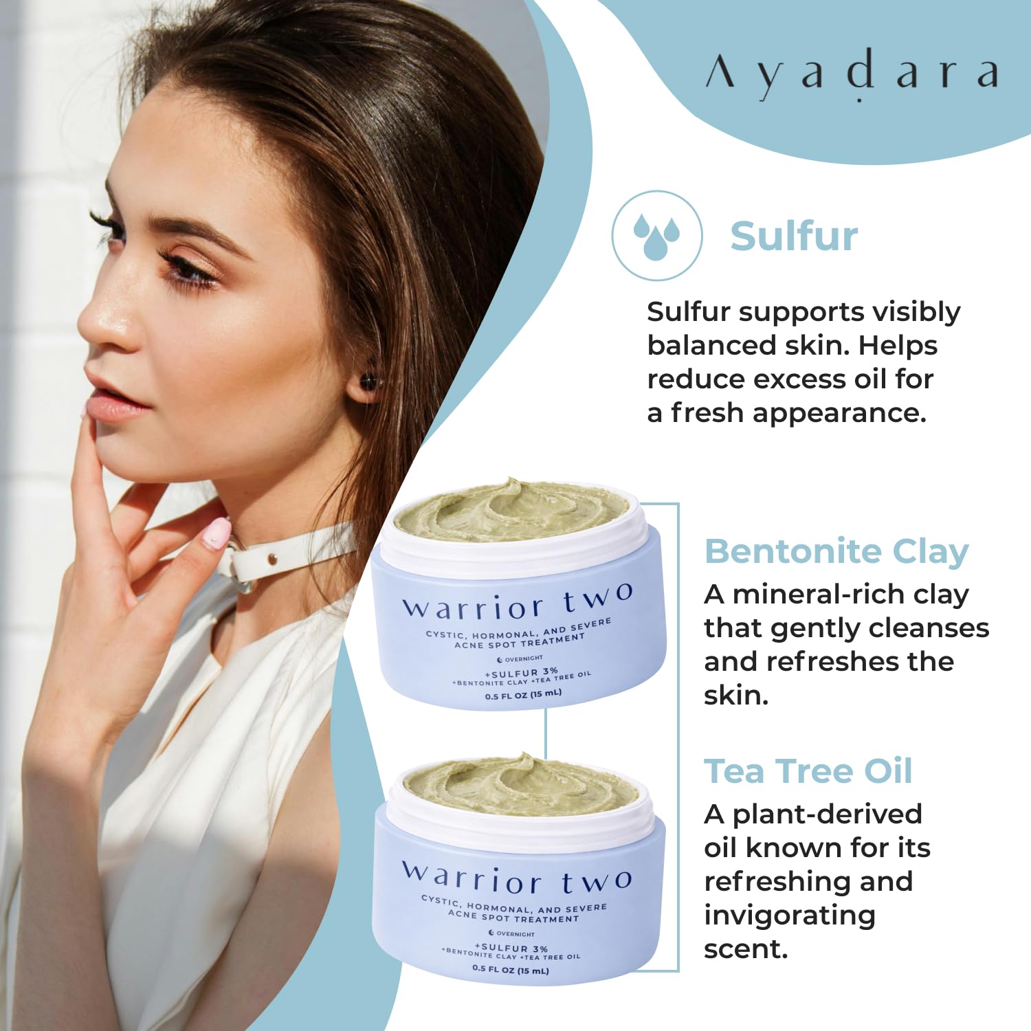 AYADARA cystic acne spot cream aloe soothing element shown.