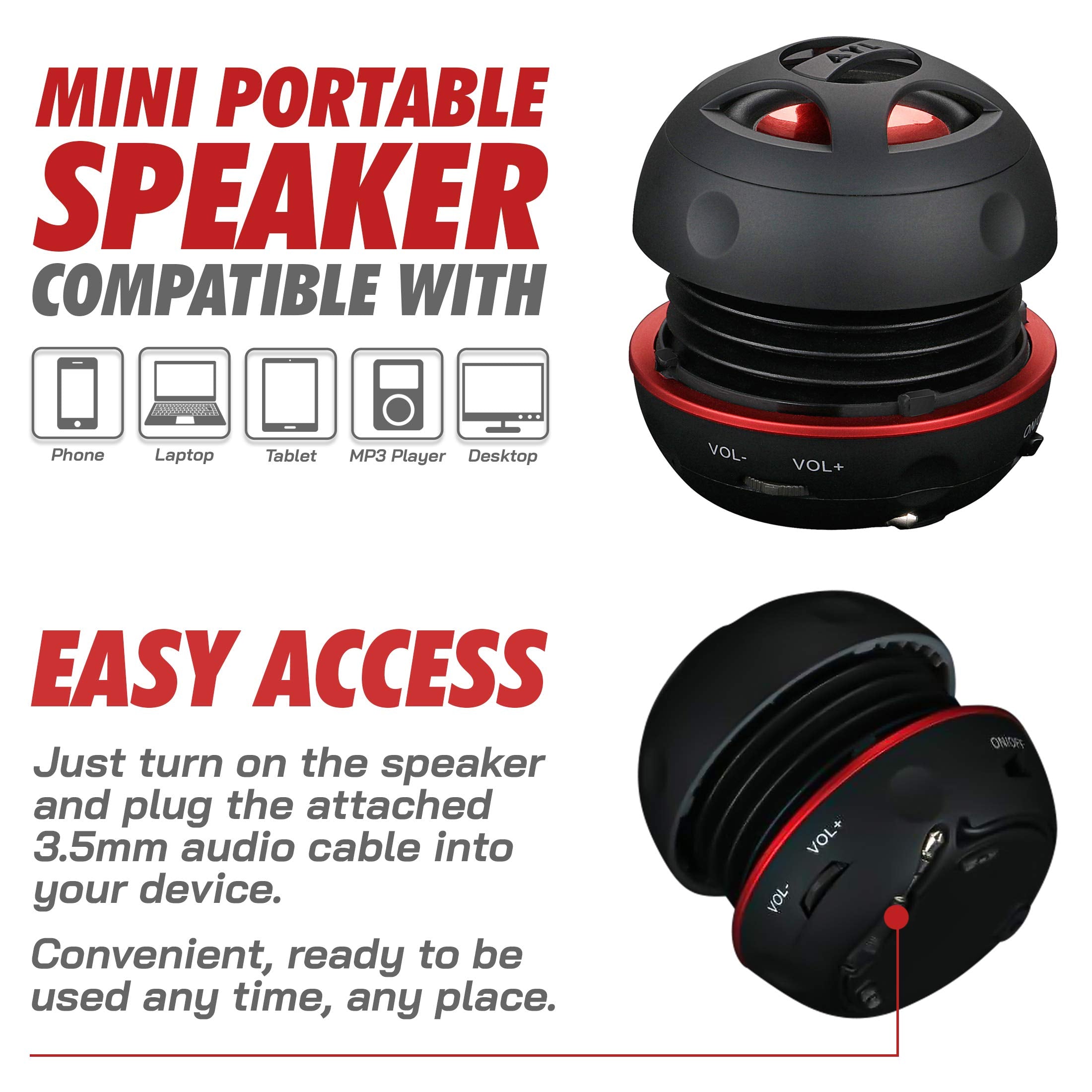 AYL mini speaker system side view highlighting slim portable form.