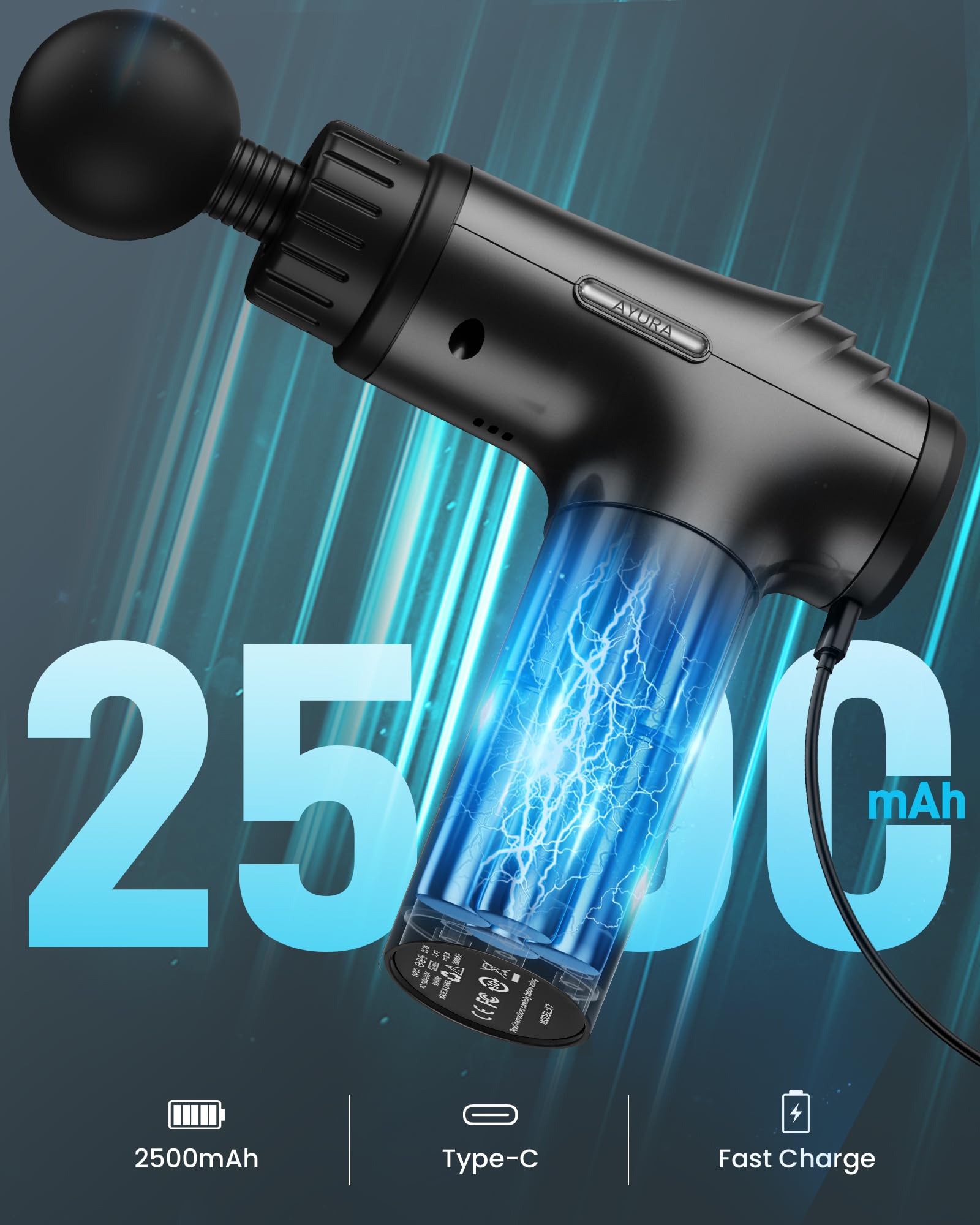 AYURA Massage Gun offers 30 speeds for adjustable intensity options