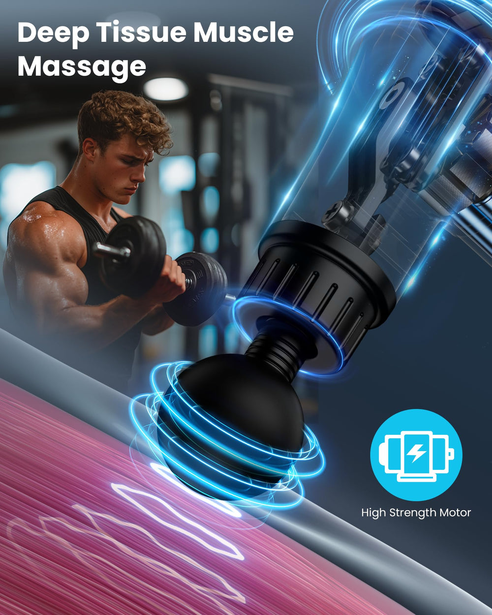AYURA Massage Gun shows 6 heads for full-body muscle targeting and comfort