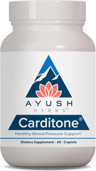 Ayush Herbs Carditone bottle cap closeup highlights a heart health blend.