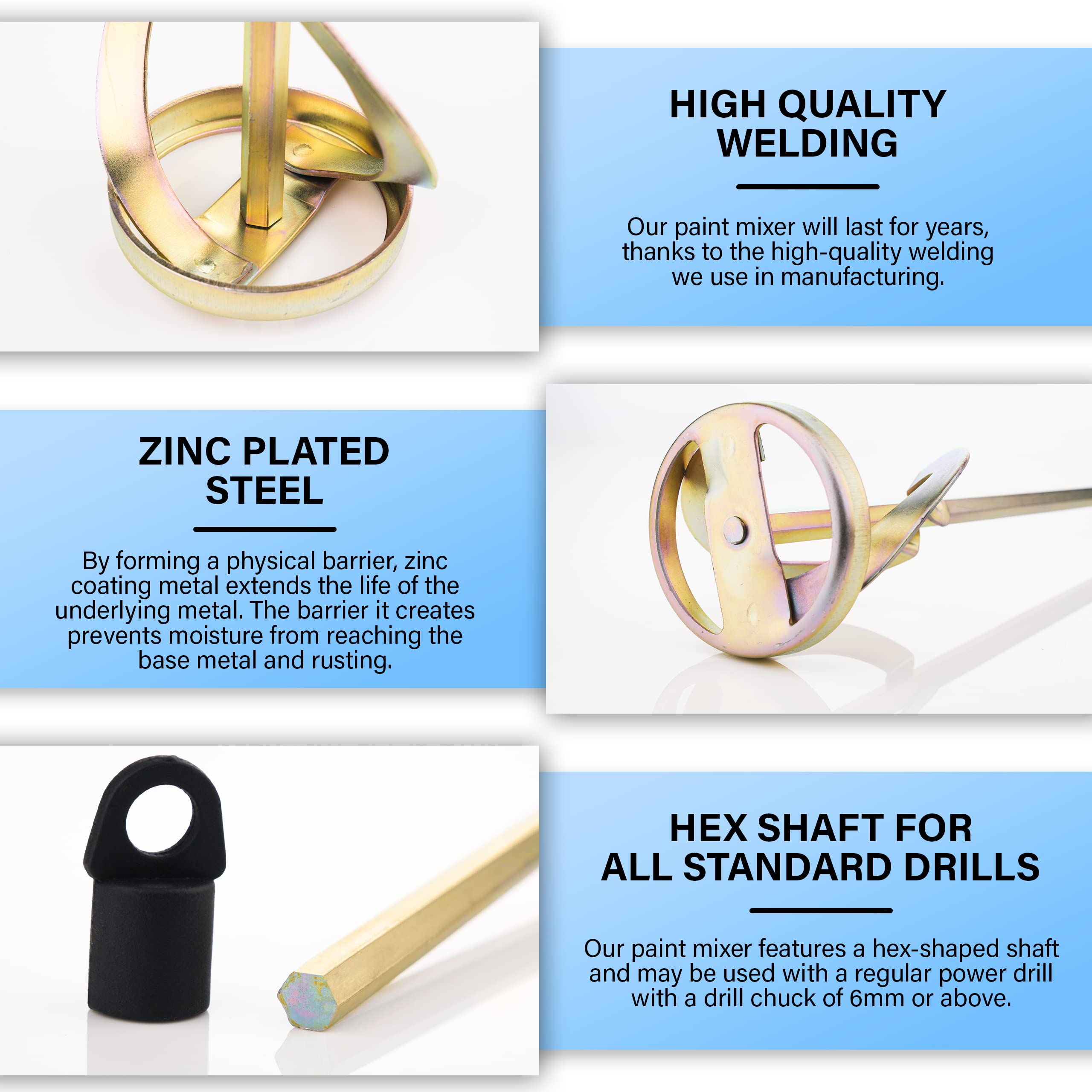 Zinc-plated AYZOTEK mixer stays rust-free for long-lasting duty.
