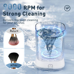 Azang electric makeup brush cleaner top view highlighting compact form factor