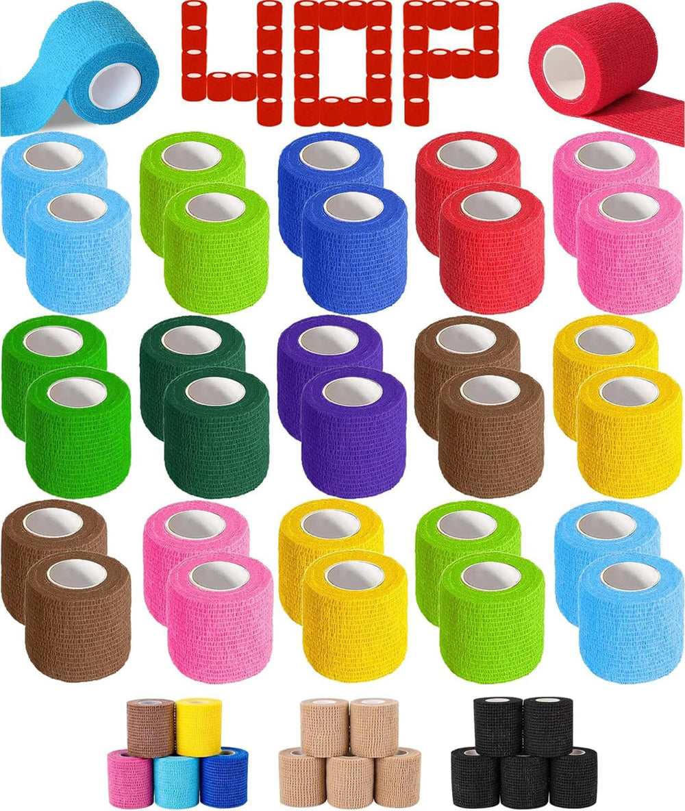 AZEN 40-pack self-adhesive bandage wrap rolls in multi-color for versatile wrapping