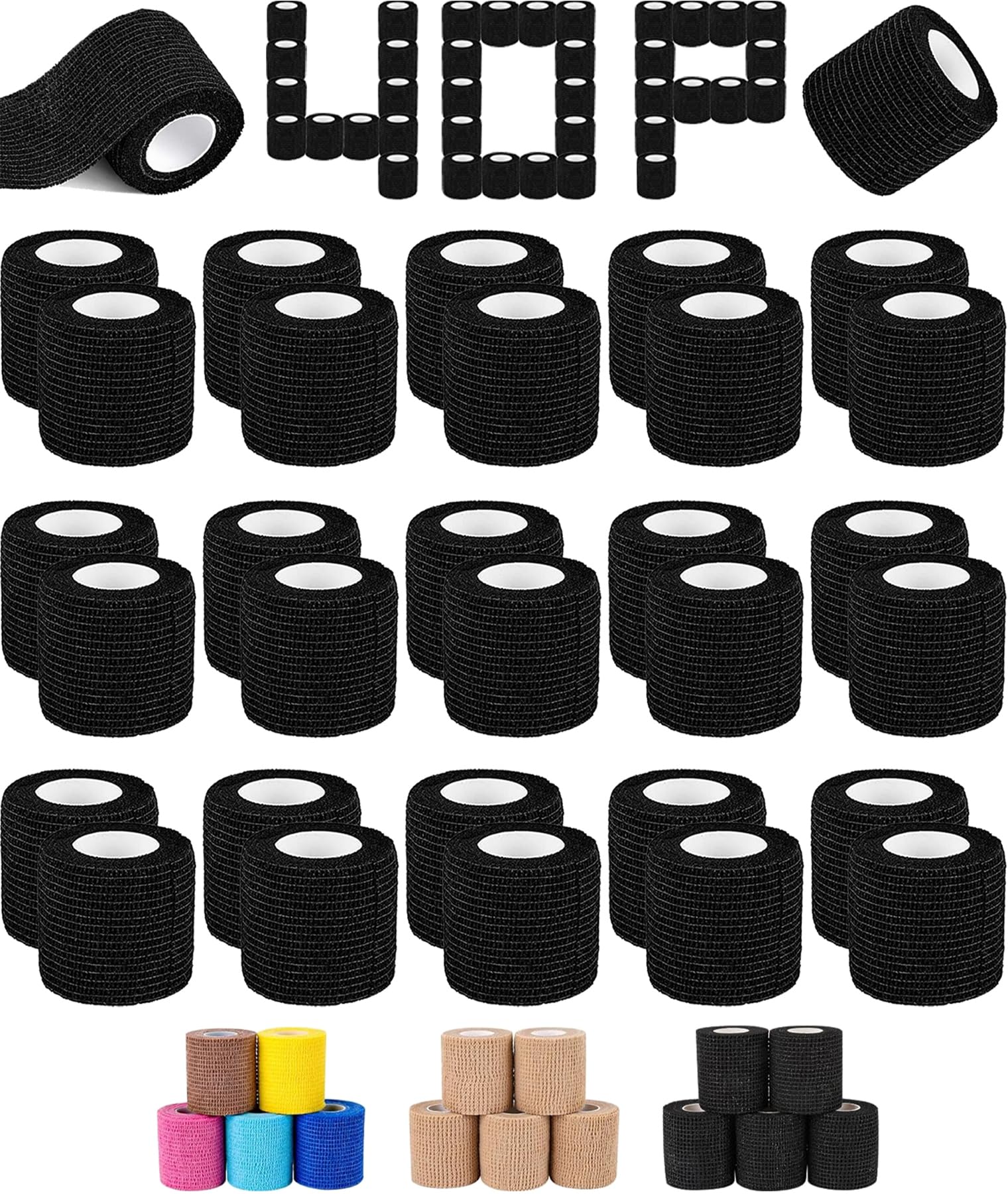 AZEN self-adhesive bandage wrap in black, 2 inches by 5 yards, easy self-adhesion.