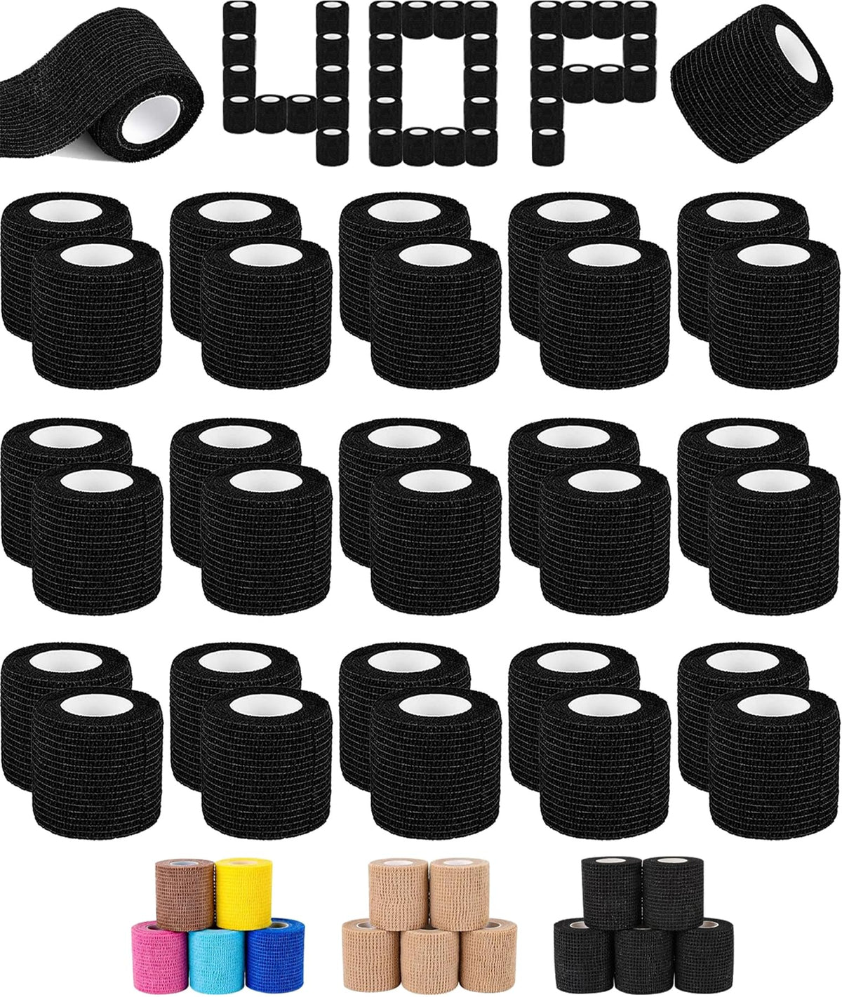 AZEN self-adhesive bandage wrap in black, 2 inches by 5 yards, easy self-adhesion.