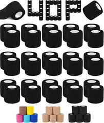 AZEN self-adhesive bandage wrap in black, 2 inches by 5 yards, easy self-adhesion.
