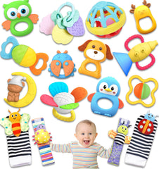AZEN baby rattle multi-pack closeup shows safe, engaging toys for early play.