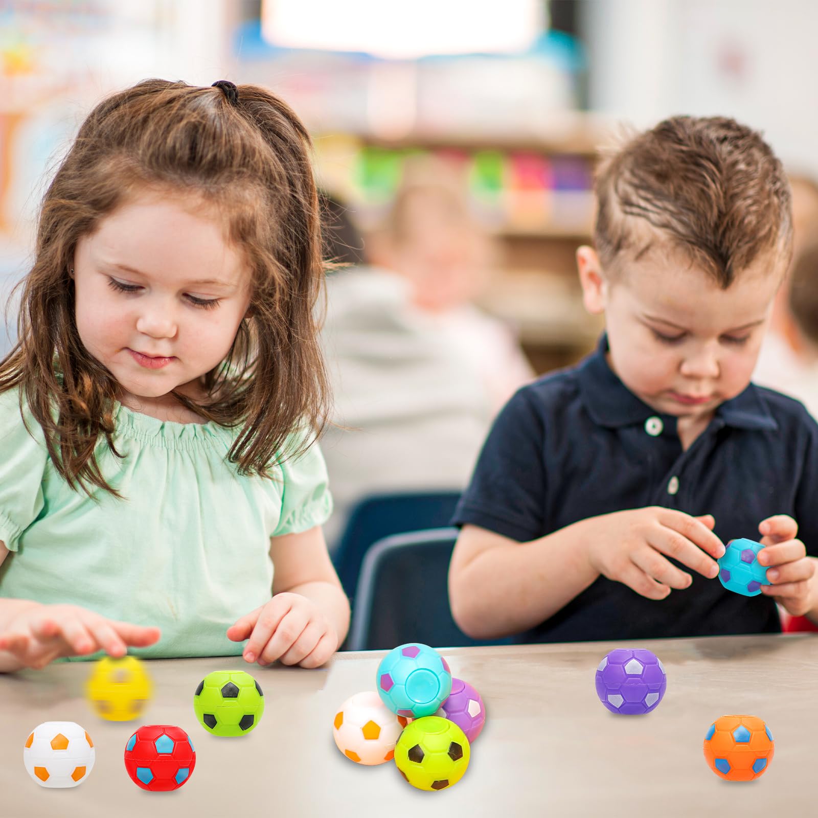 AZEN classroom-friendly prizes featuring soccer ball spinners for rewards.