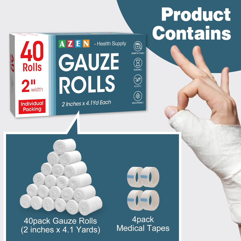 AZEN gauze rolls in individual packaging for organized first aid