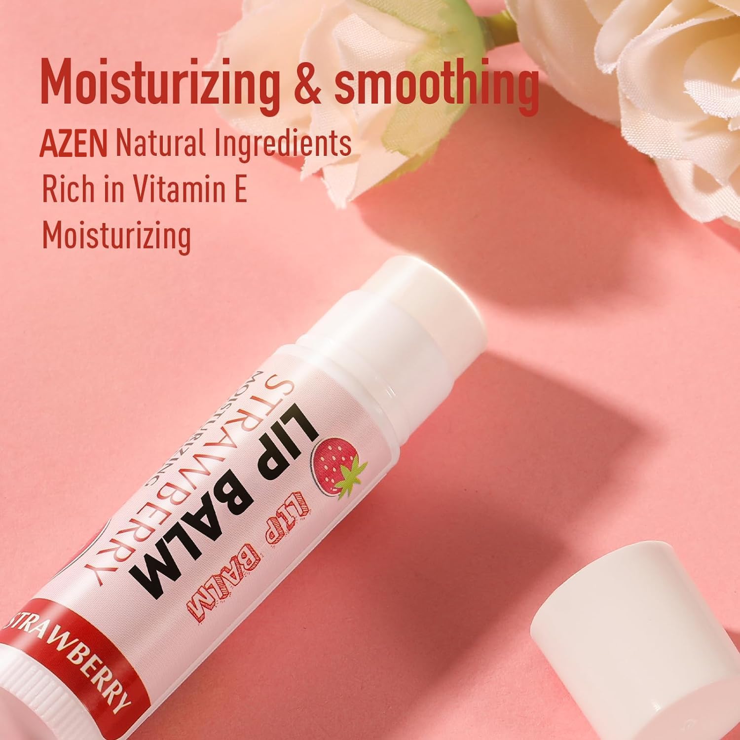 AZEN lip balm with vitamin E nourishes and softens very dry lips.