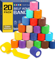 AZEN self-adhesive bandage wrap 20-roll color pack for secure, residue-free dressing.