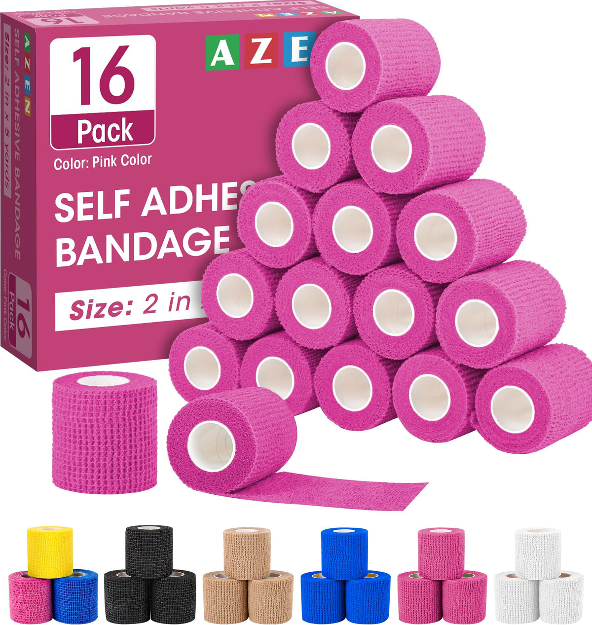 AZEN self-adhesive bandage wrap pink, easy application and removal