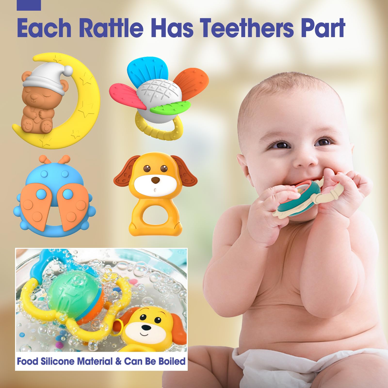 AZEN teether with varied textures supports early tactile exploration.