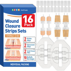 AZEN wound closure kit contents shown for convenient home first aid.