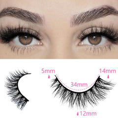 Azenlo 14mm wispy 3D cat-eye lashes highlight dramatic yet subtle flare.