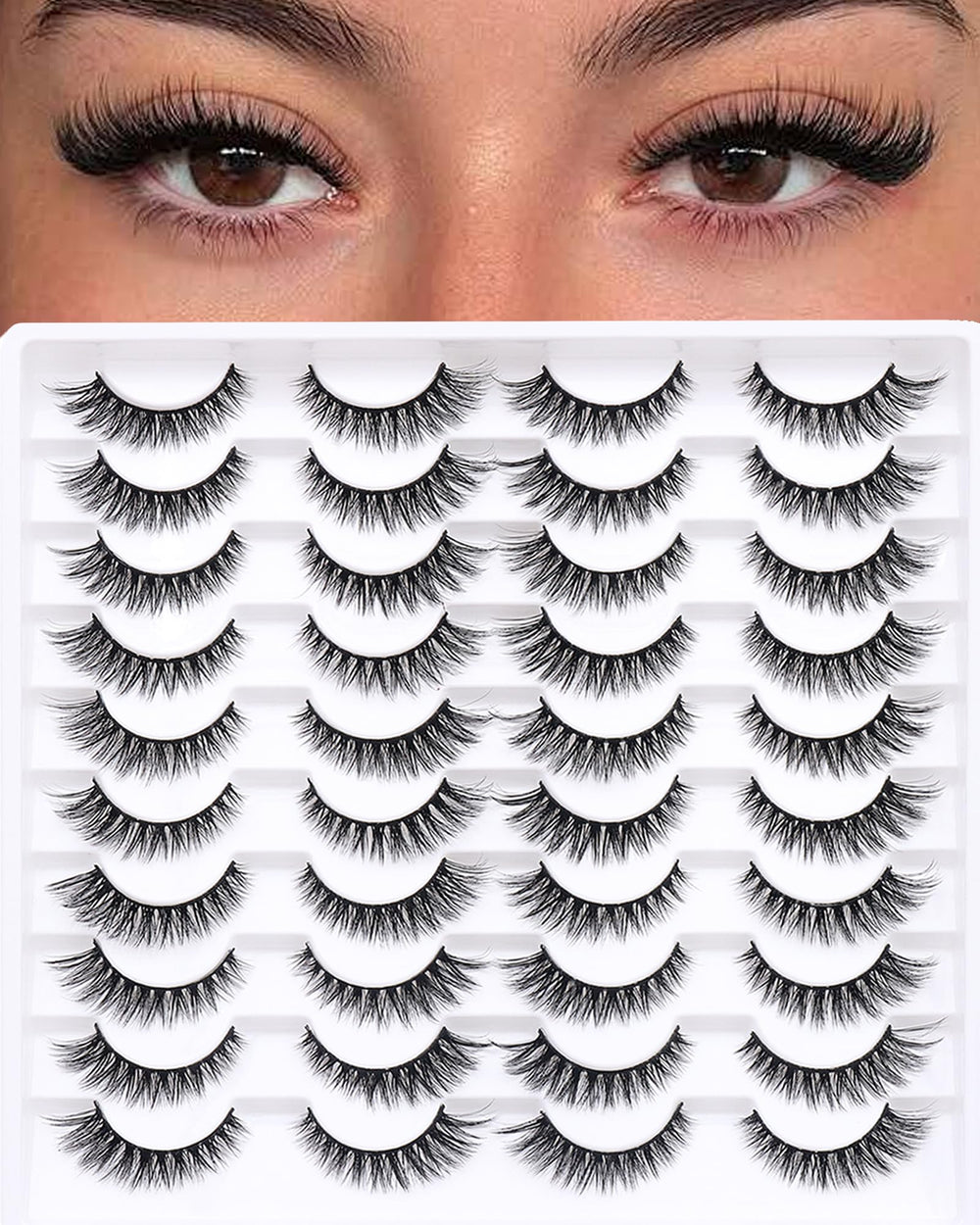 Azenlo false eyelashes with wispy style for natural daytime look.